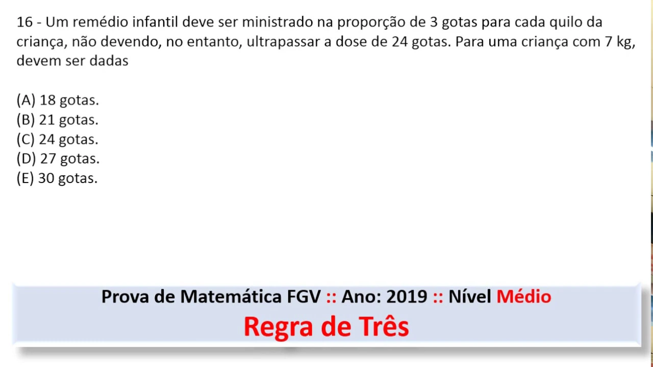 Regra de Três #FGV Q16 2019 Prova de Matemática #Concurso #Médio