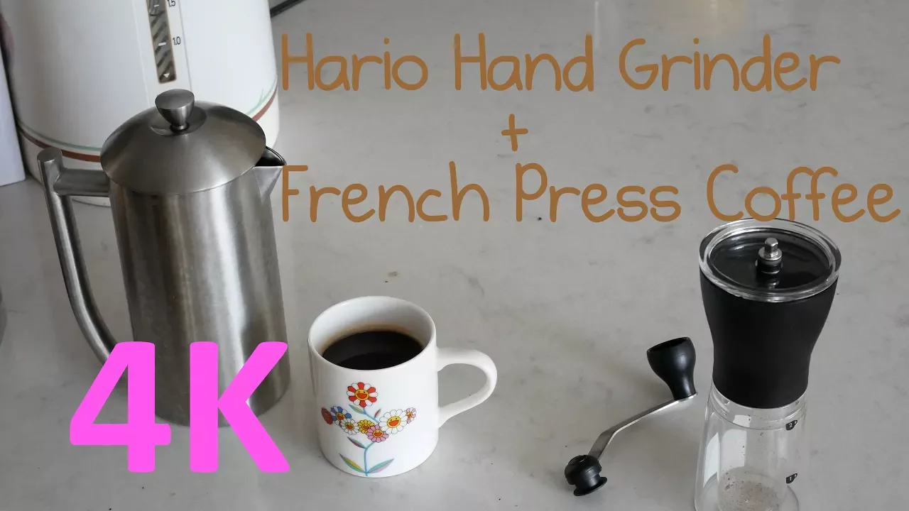 Hario Mini Mill Slim Hand Coffee Grinder to Frieling French press in 4k!!