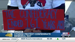 Protesters gather at Harrison County Courthouse on Confederate Memorial Day