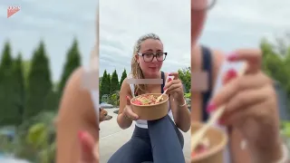 Woman's Food Review Takes Messy Turn After Bowl Slips Off Her Hand - 1853959