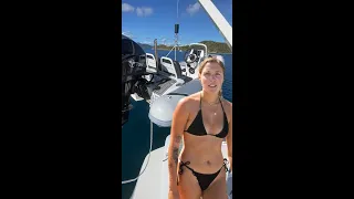 Using a crane to lift our dinghy off the top deck of our yacht #yacht #shorts #caribbean