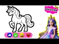 6 Adorable Unicorns Coloring Page for children - How to draw cute Unicorn