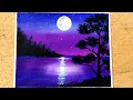 For Beginners - Acrylic Painting Full Moon Moonlight Night Painting step by step