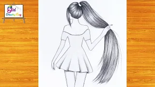 رسم سهل تعليم رسم بنت كيوت مع شعر طويل سهل بالرصاص خطوه بخطوه للمبتدئين بطريقة سهلة رسم بنات 