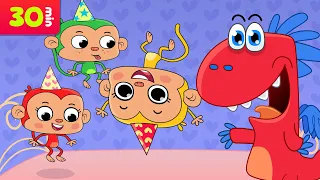 5 Malutkich Małpek 🐵 (wersja imprezowa 🎉) | Piosenki dla dzieci 🎶 30 minut | Smok Edzio