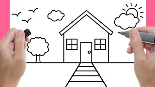 رسم منزل سهل رسمة بيت للمبتدئين تعليم الرسم للمبتدئين خطوة بخطوة 