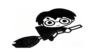 🛑🔥 Como dibujar a Harry Potter en su escoba #dibujoscreativos 