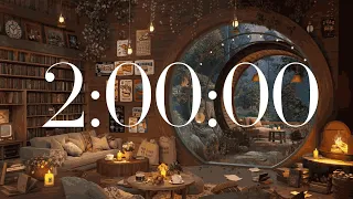 2 Hour Cozy Rain Timer Fireplace Wind Rain Sounds for Focus Study Sleep