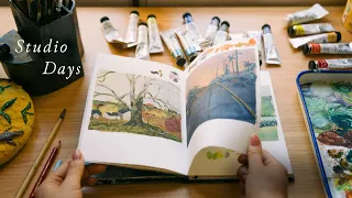 make art with me : sketchbook tour, paper mache, big painting! | quiet vlog