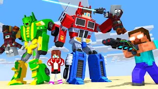 JJ and Mikey TRANSFORMER vs Herobrine and Pillagers in Minecraft!