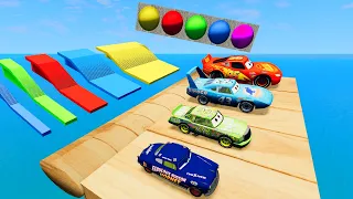 Big Mcqueen & Huge Dinoco vs Stairs with Trampoline and Portal Trap - BeamNG #111