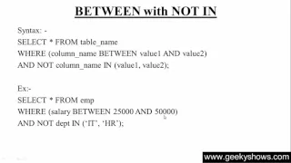 39 BETWEEN with NOT IN SQL Hindi
