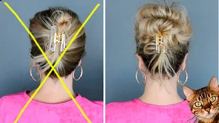 😍Быстрый небрежный пучок за минуту // Messy Bun Hack 😍🔥 (Эксклюзив с участием моей кошки Джесси)