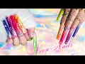 Extreme 3XL Coffin Nails Neon Rainbow Abstract Design Glitter Flakes Glow