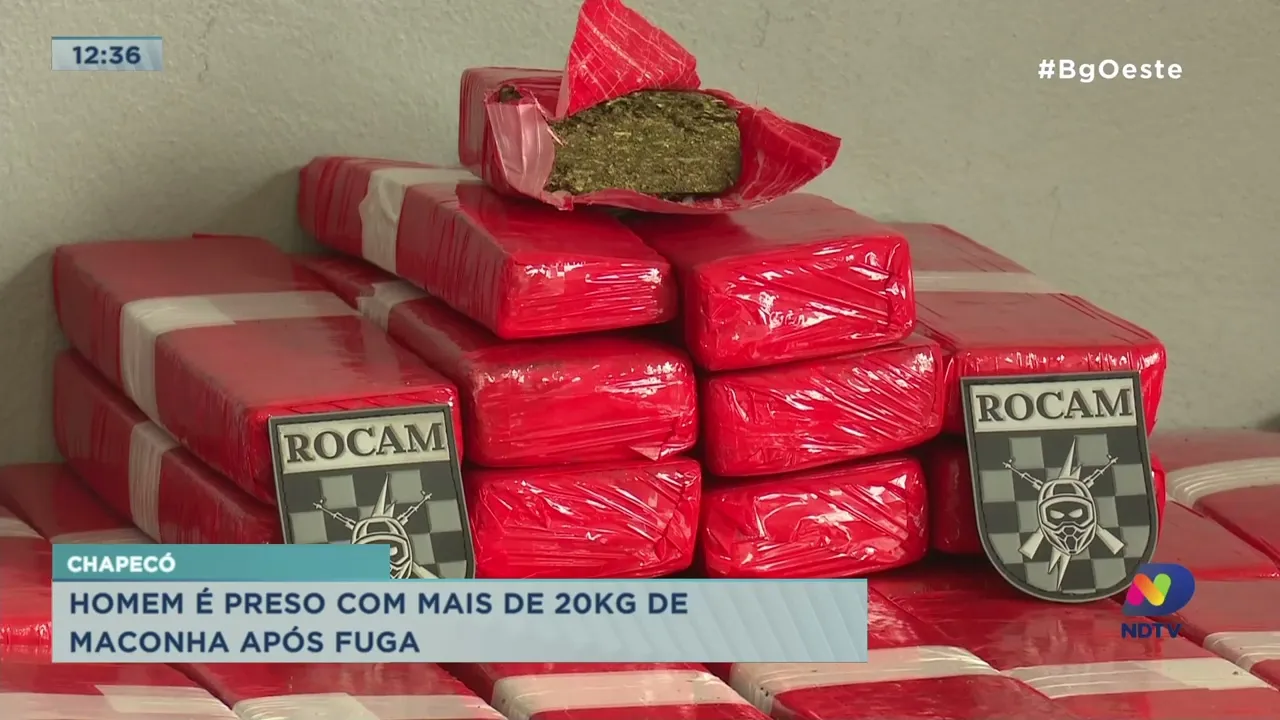 Homem é preso com mais de 20kg de maconha após fuga em Chapecó