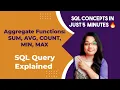 Aggregate Functions in SQL and DBMS in Hindi SUM AVG n COUNT MIN MAX Functions SUM AVG