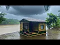 Lagu Camping hujan deras || membangun shelter bambu sederhana di pinggir sungai