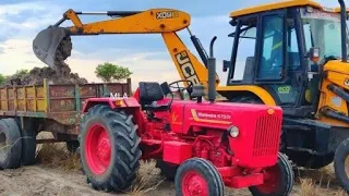 JCP and Tractor Videos | JCB stunt with Swaraj 744 FE stuck fully loaded trolley pulling