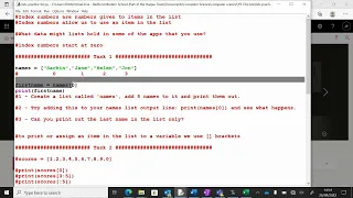 1 Intermediate Coding Curriculum Python Lists explanation and tasks