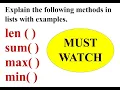 len sum max min methods in lists Python EnggClasses