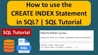 How to use the CREATE INDEX Statement in SQL SQL Tutorial For Beginners Learn SQL