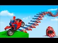 Download Lagu الأبطال الخارقين على القضبان دوامة قمع جسر 🕷️🏍️ RAINBOW SPIDER MAN! on Motorcycle in Spiral Bridge