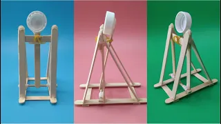 An ancient catapult made from discarded ice cream sticks.