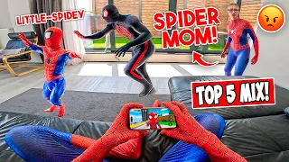 TOP 5 MIX || SPIDER-MAN Bros & LITTLE-SPIDEY ESCAPING CRAZY SPIDER-MOM! (Funny POV Season #1)