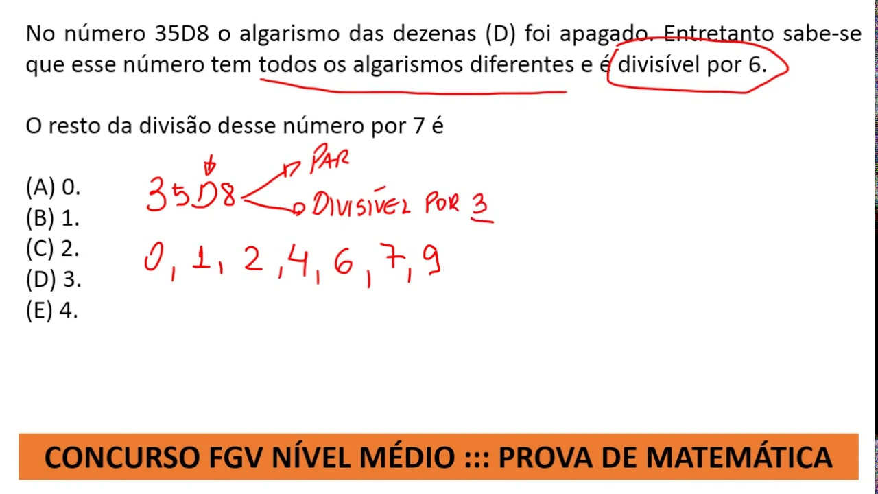 Prova de Matemática #FGV Concurso Agente Educador I Q30