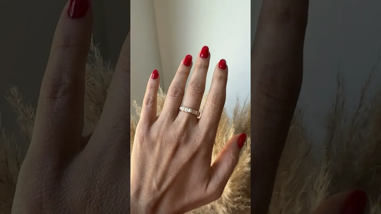 14K Gold Emerald Cut Three Quarter Way Vertical Eternity Bezel Set Lab Grown Diamond Wedding Band Ring