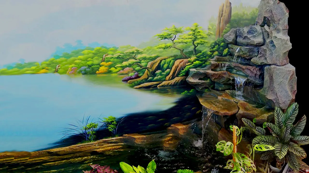 MEMBUAT RELIEF TEBING AIR TERJUN MENYATU DENGAN LUKISAN 3D