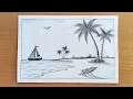 How to draw Sea Beach scenery with pencil sketch Step by step easy draw