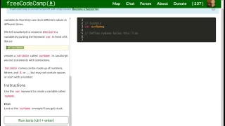 FreeCodeCamp Declare Javascript variables