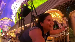 Fremont Street 1 700 Feet Long Zip Line at Night SlotZilla Zip Line in Las Vegas Nevada