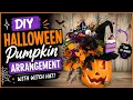 DIY Halloween Pumpkin Arrangement with Witch Hat Whimsical Halloween Decor Tutorial