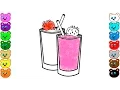 Yogurt Cocktail and Strawberry Coloring Page for Children
