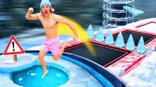 Wir bauen den KÄLTESTEN TRAMPOLIN PARKOUR! (mit EISLOCH tauchen!)
