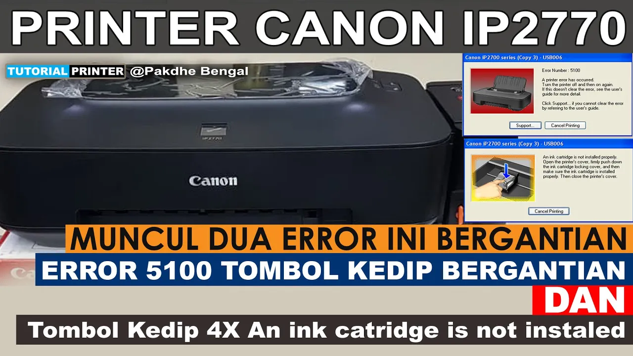 CARA CEPAT ATASI ERROR 5100/P02 PADA PRINTER CANON MP280/287/258/237/IP2770. 