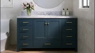 ARIEL Bathroom Vanity Midnight Blue Edge Italian Carrara Marble Countertop Splash Review