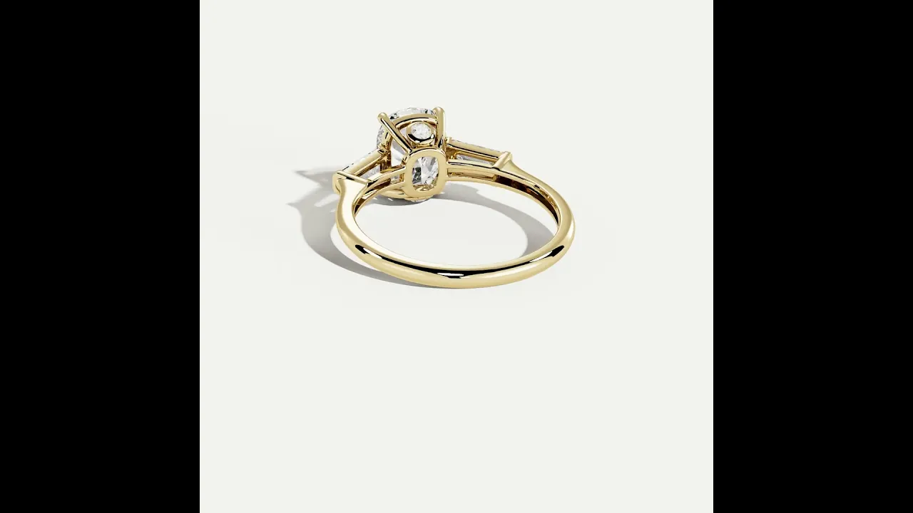 Estelle丨Elongated Cushion Lab Diamond Three-Stone Engagement Ring with Tapered Baguette Accents