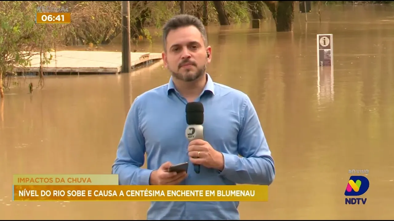 Impactos da chuva: nível do rio sobe e causa a centésima enchente em Blumenau