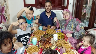 تحدي اتحدينا اولادنا ع اول يوم فطار في رمضان ع فراخ رومي و محشي مشكل كرنب وورق والعقاب 