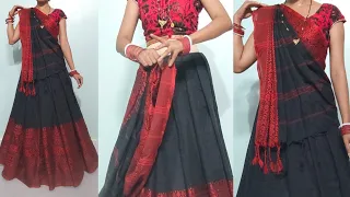 Lehenga style saree draping tutorial | how to wear saree like a lehenga style 