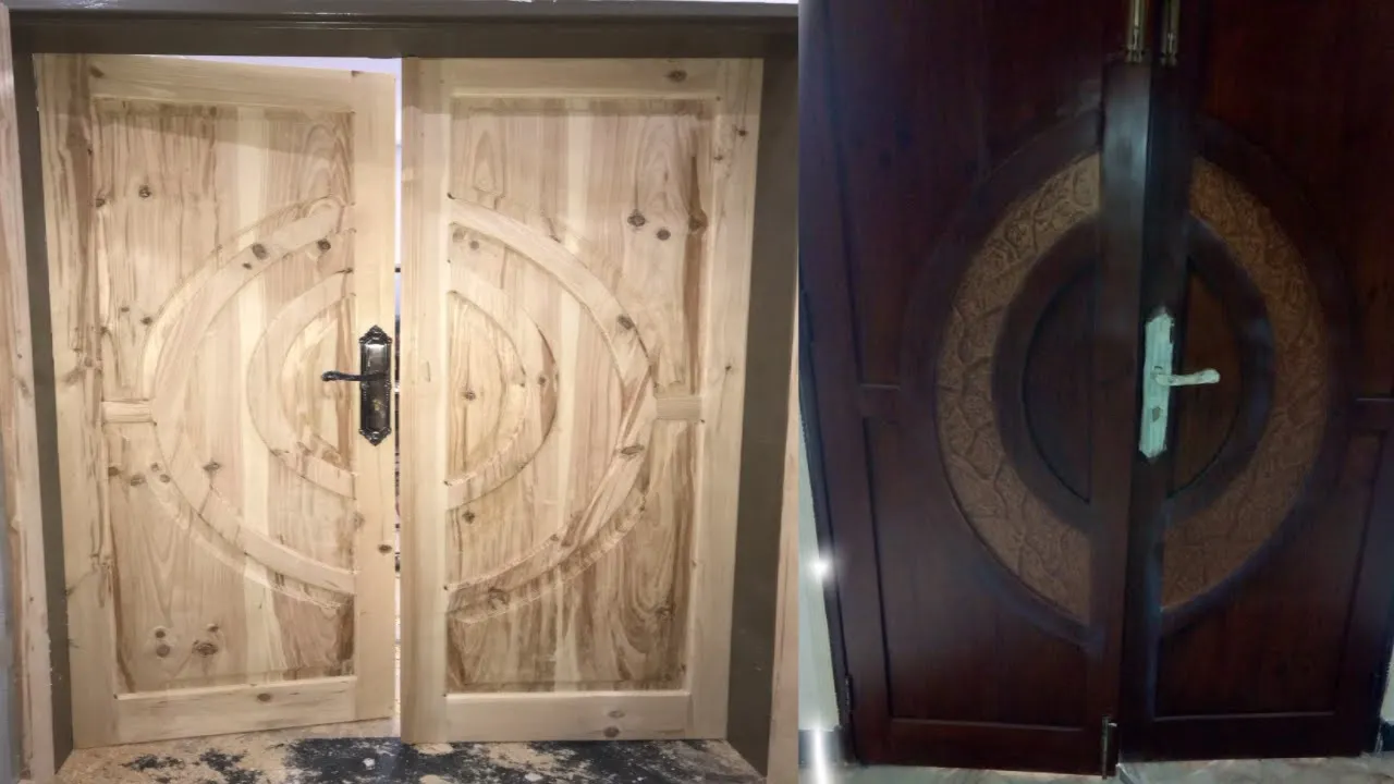 House Wooden Double Door installation Complete process,,Door fitting’’Door lock fitting technique