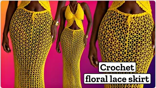 Crochet floral lace mesh beach cover up skirt tutorial