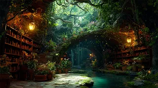 Whimsical Magic Bookstore In Underground Cave Soothes Magical Music Gentle Stream Sounds 