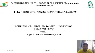 Introduction to Python Problems Solving Using Python SNS Institutions