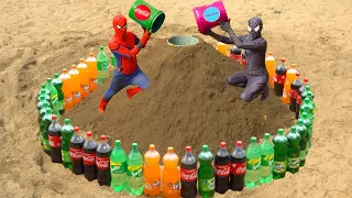 Thí Nghiệm Hố Tròn Sâu Hoắm Siêu Khổng Lồ với Người Nhện, Coca, Fanta, Pepsi, Mirinda vs Soda Mentos