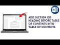 How To Add Section Or Heading Before Table Of Contents Into Table Of Contents 2025