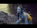 Jaime King Blue-Skinned One-Piece Orange Swimsuit Body Forest River Scene